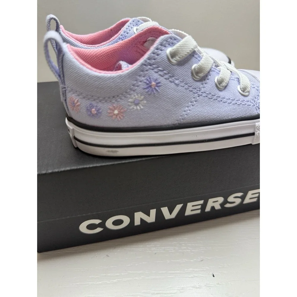 Converse All Star Infant Floral Embroidered Canvas Sneakers Lavender Pink Size 7